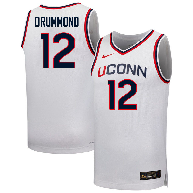 Uconn Huskies #12 Andre Drummond College Basketball Jerseys,Uniforms-White